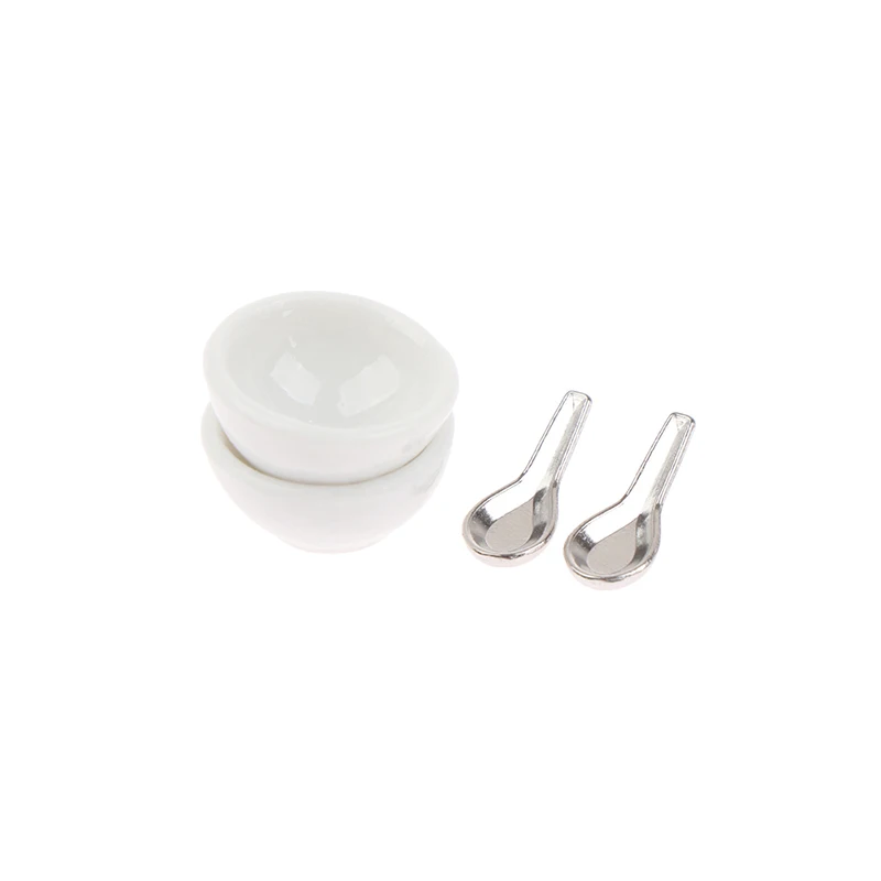 4pcs/set 1:12 Dollhouse Miniature Mini Ceramic Bowl Soup Spoon Model Toys
