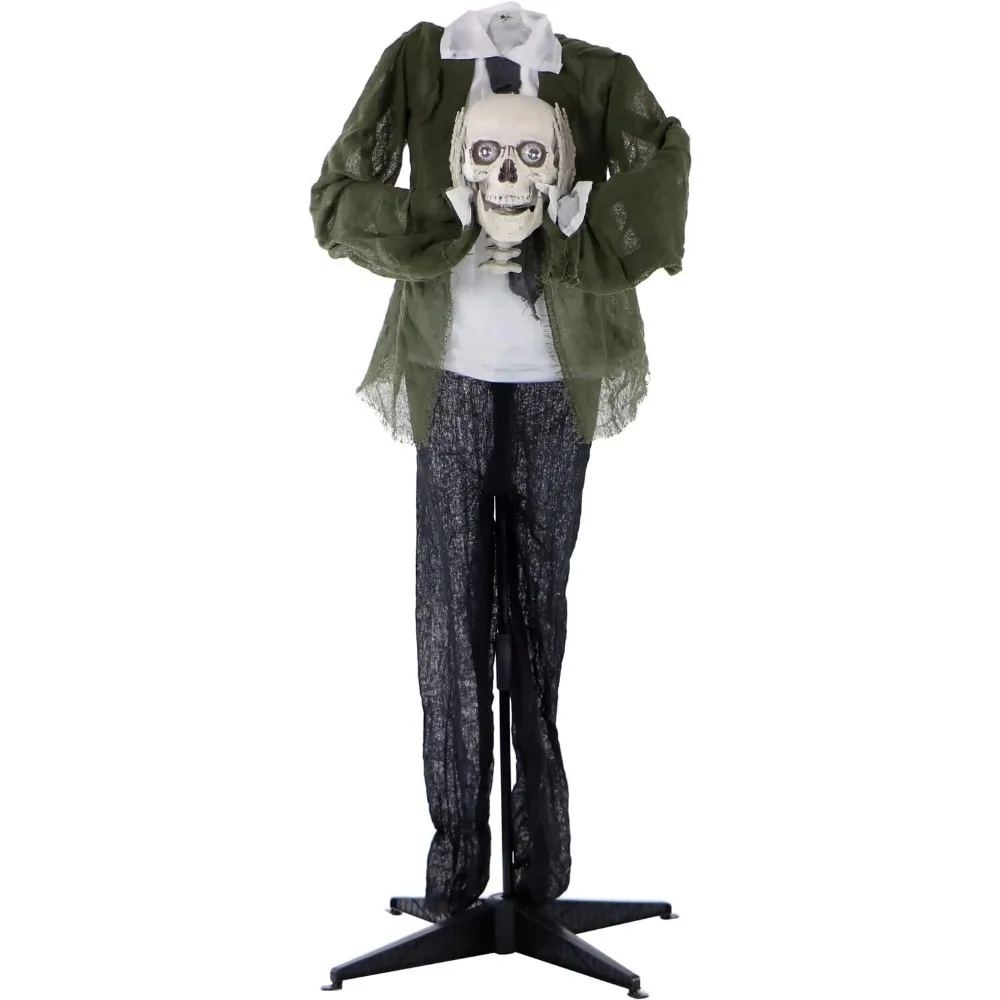 Life-Size Animatronic Scary Talking Headless Skeleton with Touch Activated Lights and Sound, Battery-Operated Indoor Decoration