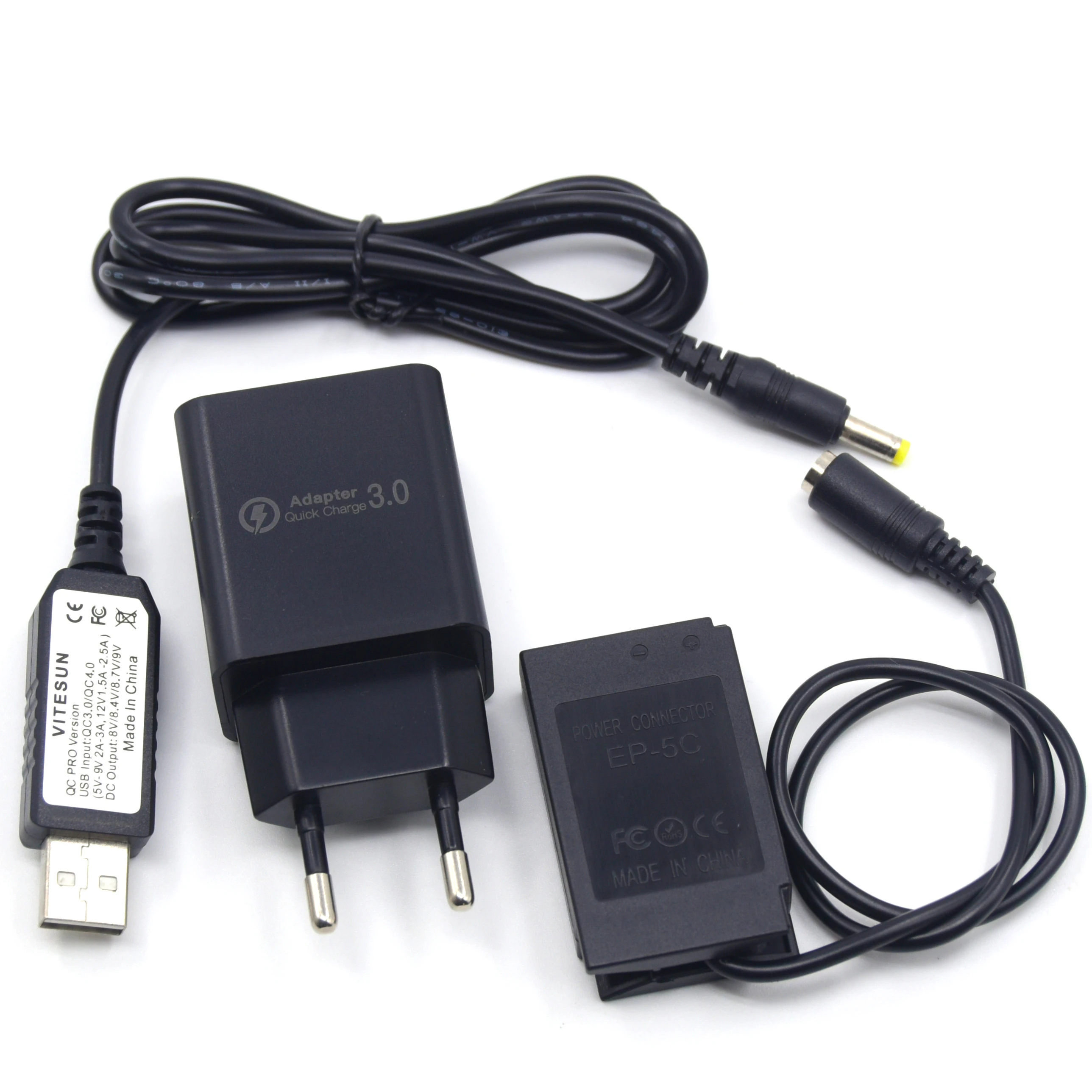 QC3.0 18W 충전기 + 프로 USB 전원 어댑터 케이블 + DC 커플러 EN-EL20 더미 배터리 EP-5C 니콘 1J1 1J2 1J3 1S1 1AW1 1V3