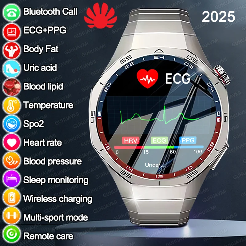 2025 جديد GT6 Pro ساعة ECG + PPG علاج ضغط الدم SmartWatch الدهون حمض اليوريك ثلاثة أعلى الساعات الرجال NFC دعوة الصحة على مدار الساعة #1