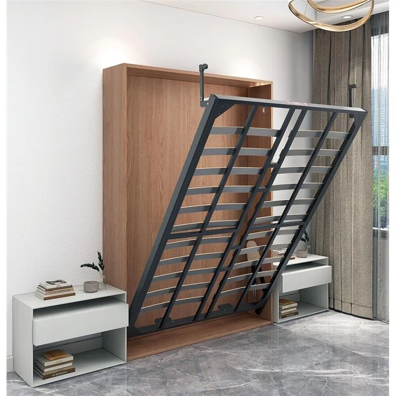 Wardrobe electric invisible folding bed, vertical rollover wall bed bookcase integrated hidden bed