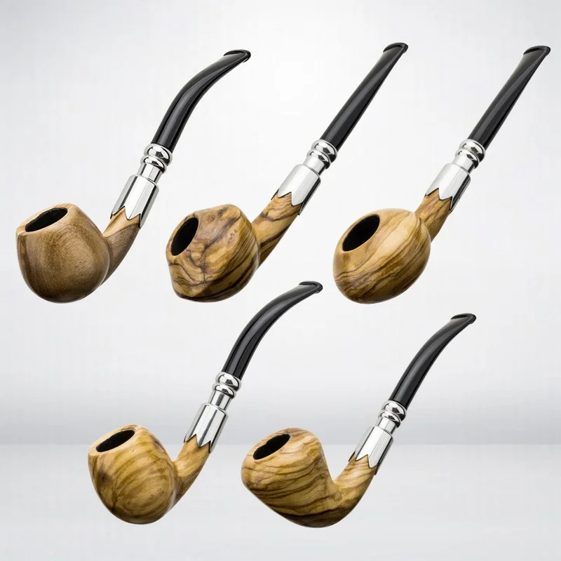 

LUBINSKI Olive Wood Pipe Military Mount Mouthpiece Smooth Straight/Bent Tobacco Smoking Pipe