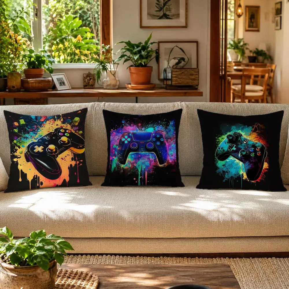 Hot Colorful Game Gamepad Cushion Cover Skin-Friendly Organic Linen Pillow Cover Durable Hypoallergenic Washable Soft