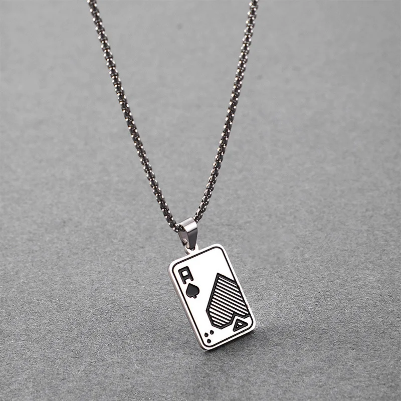 

Lucky Ace of Spades Pendant Necklace for Men Hip Hop Poker Jewelry Stainless Steel Long Chains Teens Friendship Jewelry Gifts
