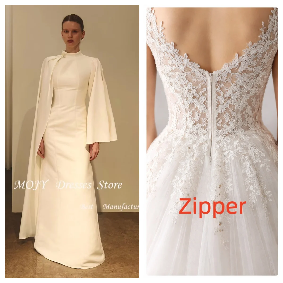 

Mojy Full Sleeves Simple Satin Evening Dress With Sweep Train Party Dress Mermaid Floor Length Prom Gown Customized