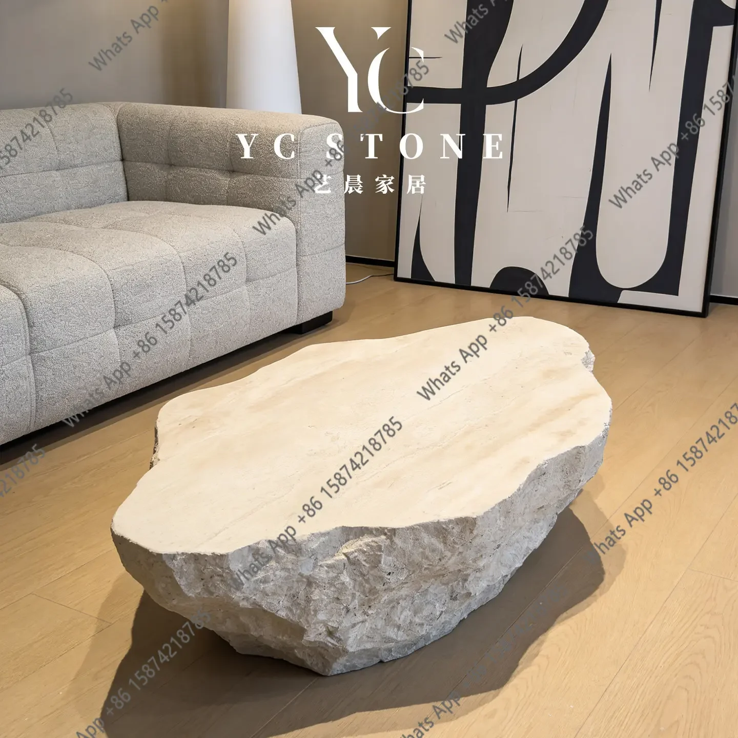 X65 Natural Travertine Natural Surface Coffee Table High-end Atmosphere Meeting Room High-end Feeling Household Coffee Table