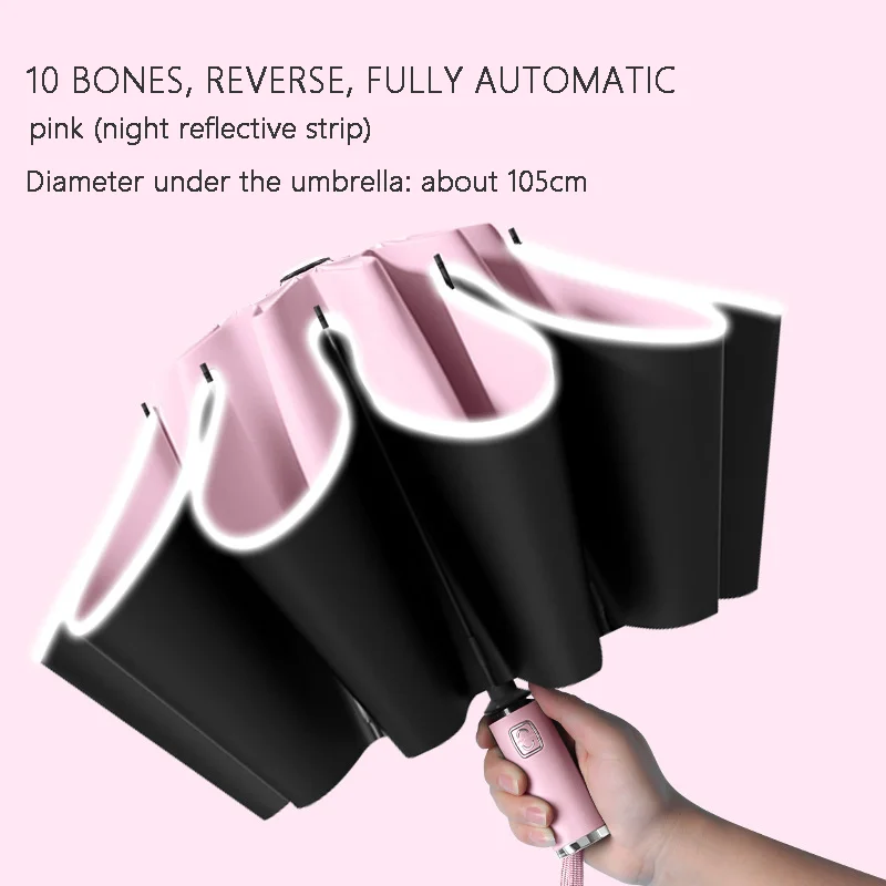 Folding automatic reverse umbrella for sunny and rainy days, black plastic umbrella for sun protection and UV protection