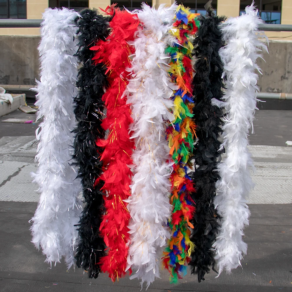 Fluffy White Turkey Feather Boa 40G 60G 90G 2M Chandelle Scarf Shawl For Carnival Party Costume Dress Up Accessories