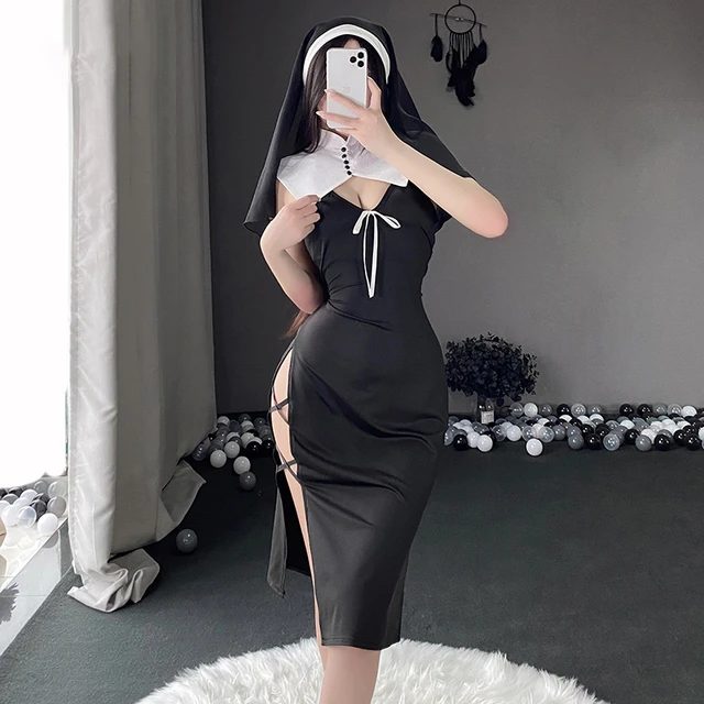 Nun Cosplay Uniform Suit Women Sexy Lingerie Porn Maid Dress Anime  