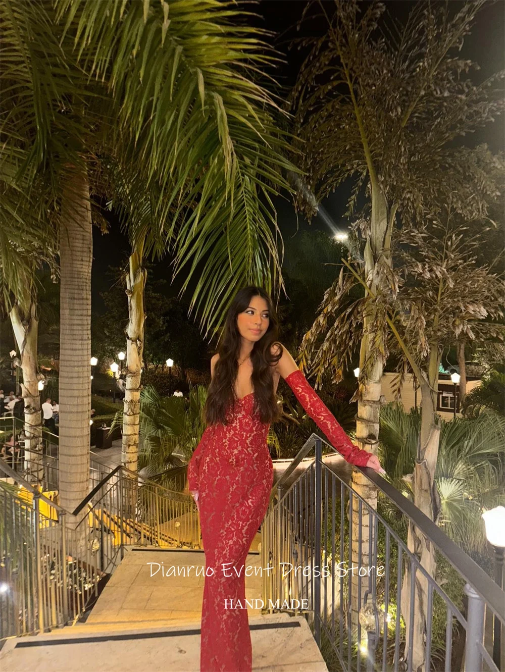 Dianruo-Vestidos De Noche ajustados De encaje rojo, apliques modernos, Vestidos De Fiesta con escote corazón, sirena, Vestidos sexys para graduación personalizados