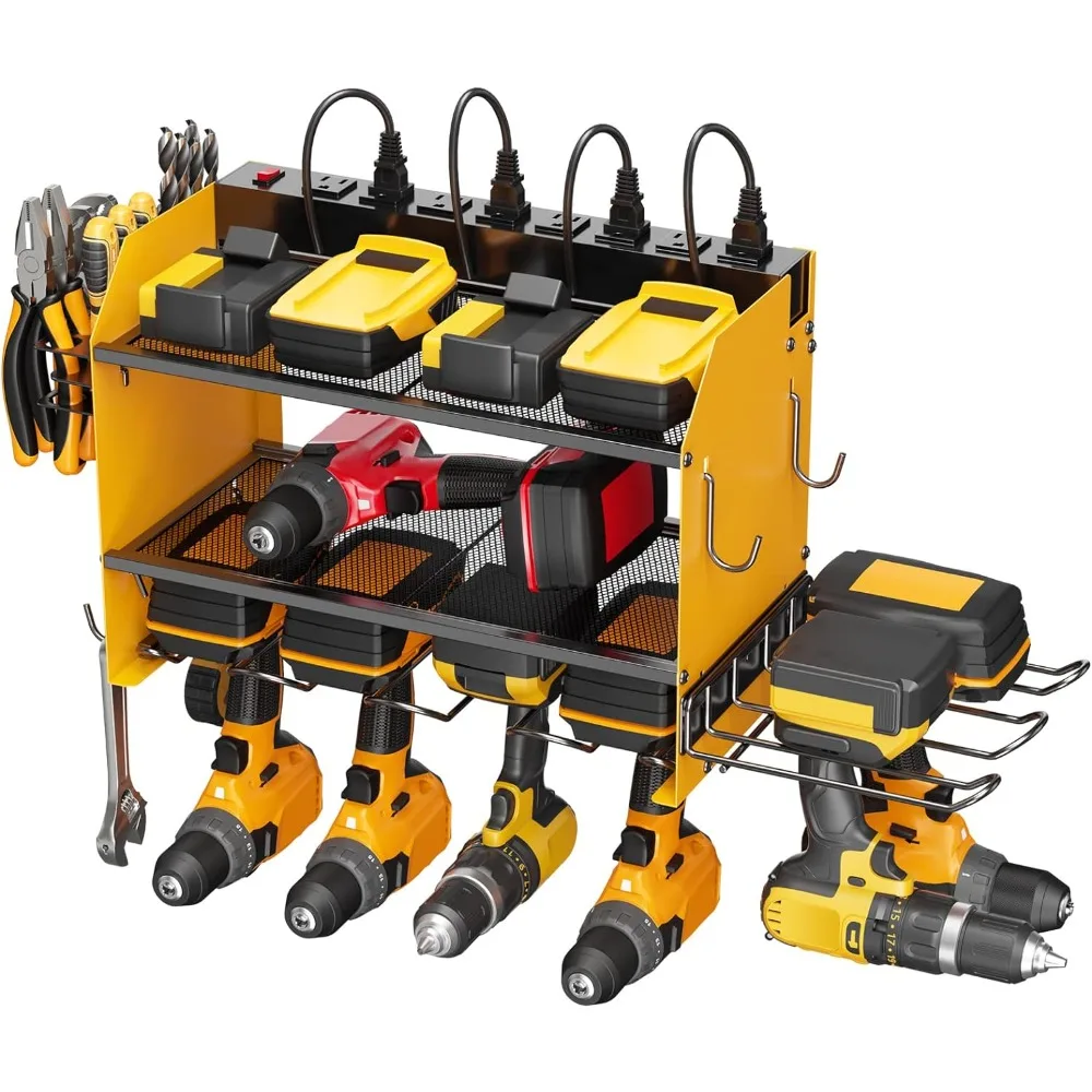 

CCCEI Modular Power Tool Organizer Wall Mount Charging Station, Yellow 6 Drills Holder with 8 Plug Power Strip