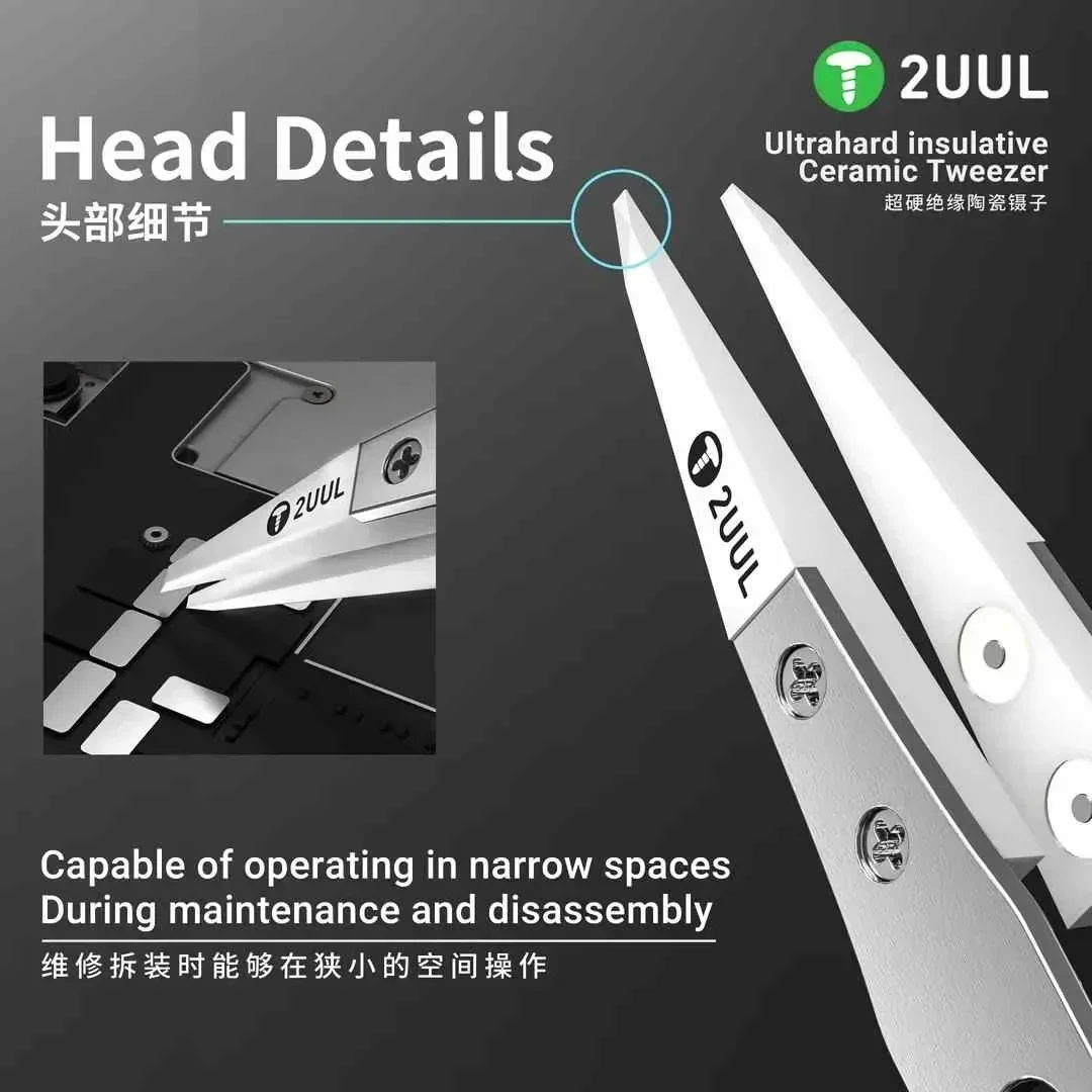 2UUL TW31 Ceramic Anti Static Tweezers Ultra Hard Insulated ESD Safe for Phone PCB CPU IC BGA Precision Repair Tool