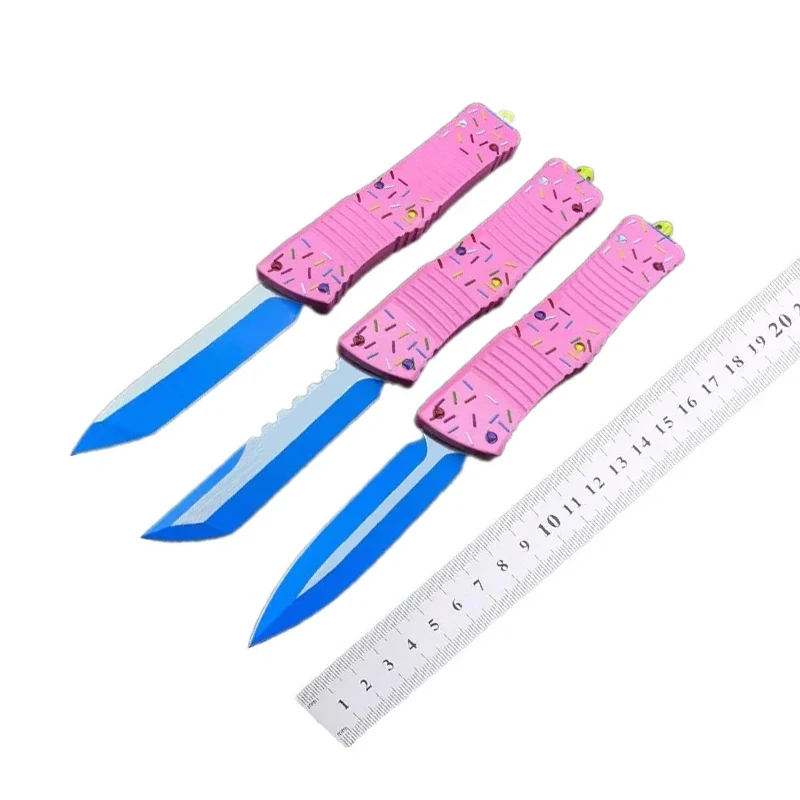 

Тактический карманный нож в виде пончика и динозавра, лезвие D2, двойное действие, алюминиевый сплав, самооборона, охота, кемпинг, EDC, инструмент для выживания, ножи