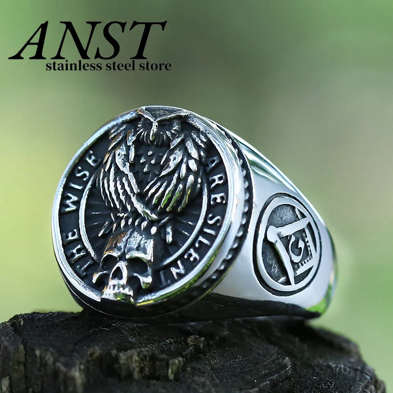 Gothic 2023 New Evil Eye  Fashion  316L Stainless Steel Viking Freemasonry And Raven Skull Ring For Man Anel Animal Jewelry