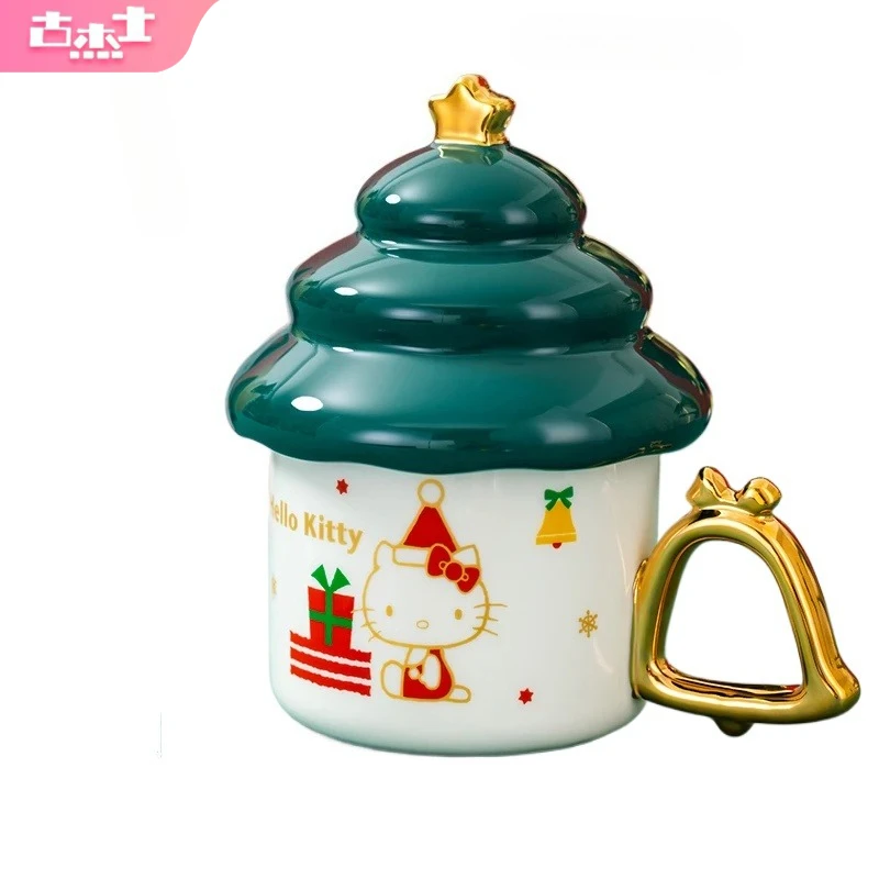 

For HelloKitty Christmas Ceramic Mugs Pattern Creative Xmas Tree Shape Cups with Lid Household Milk Coffee Mug for Girl Gifts