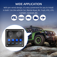 Marine Boat Rocker Switch Panel 4 Gang Waterproof Switch Panel Toggle Blue LED Digital Voltmeter 4.2A Dual USB for Car RV 12V24V