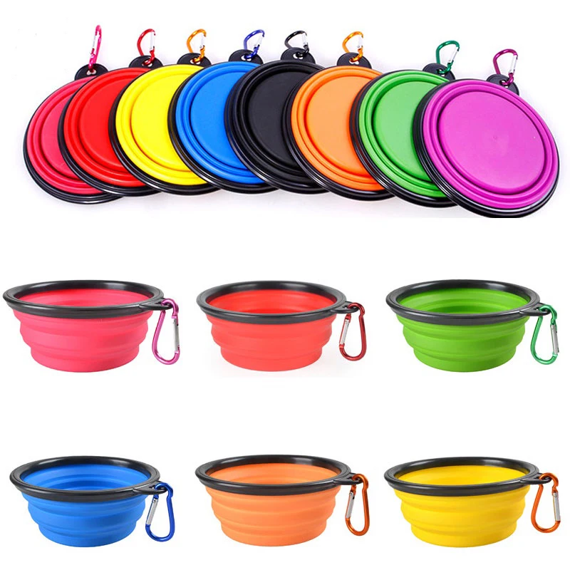 Mangeoire Portable Pliante en Silicone pour Chien et Chat, Distributeur 2 en 1 pour Animaux de Compagnie, Voyage en Plein Air, avec Mousqueton, Bouteille, Récipient de Nourriture et d'Eau