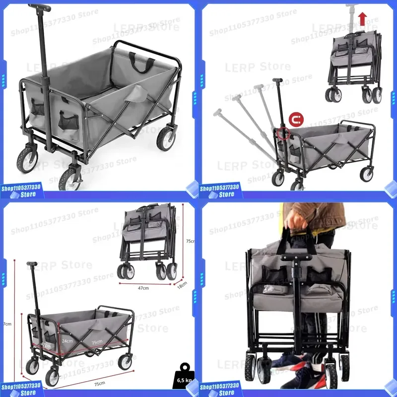 Mini Foldable Beach Picnic Wagon Heavy Duty Camper Trolley Small Collapsible Cart Heavy Duty Camper Collapsible Wagon Small