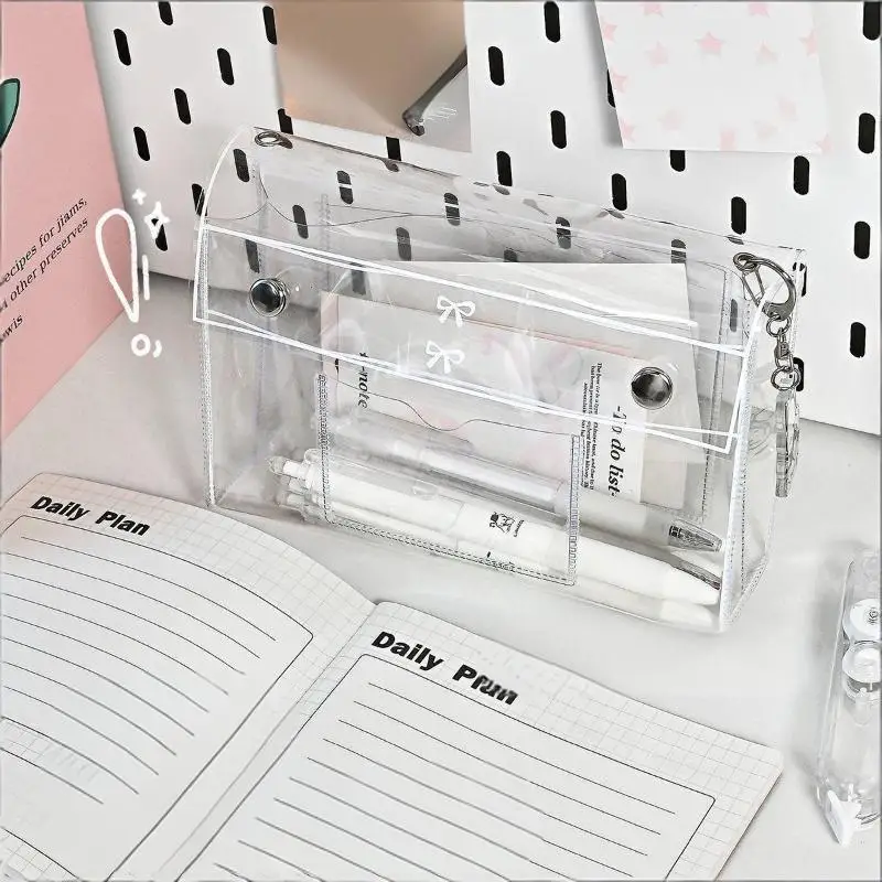 PVC Transparent Button Pencil Case Large Capacity Vertical Simple Ins Style Student Desktop Finishing Niche Stationery