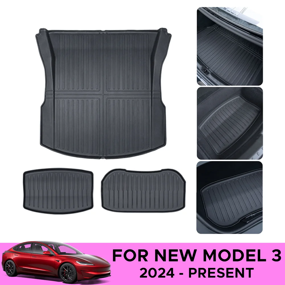 

For Tesla Model 3 Highland 2024 Front and Back Trunk Mat TPE Carpet Waterproof Weather-resistant Pads Up and Down Layer Mats