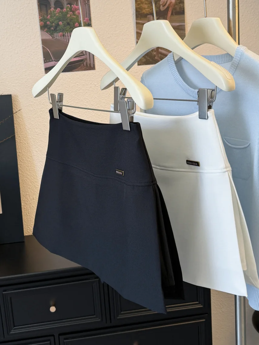 

2026 Spring Summer Women Split Skort Casual Office A Line Mini Skirt High Waist Slim Fit Fashion Solid Skirt with Shorts