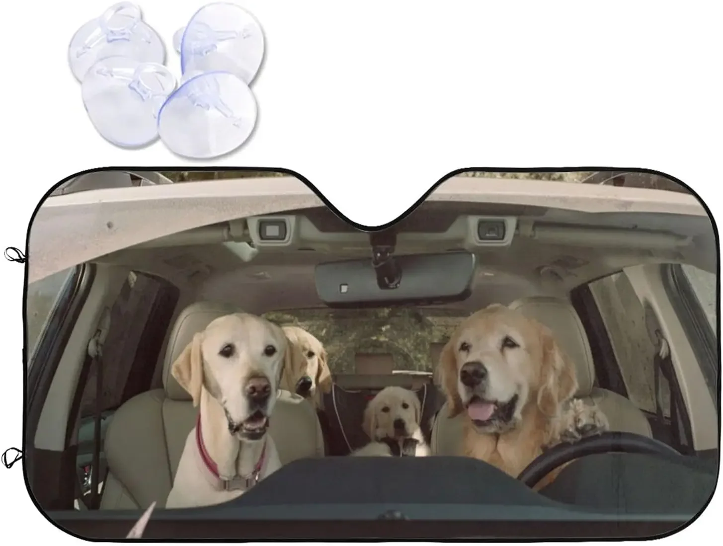 

Two Dogs Driving Car Front Windshield Sun Shade,Auto Sunshade for Car Truck SUV - Blocks Uv Rays Sun Visor Protector