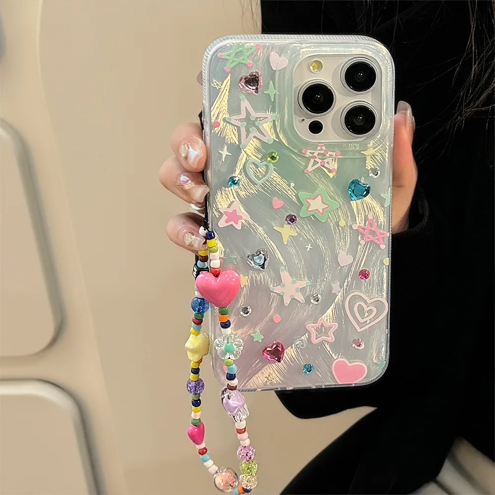 Colorful stars ins shiny blingbling shockproof phone case for iphone 11 13 promax 15 plus 12 14 16 pro max cartoon cute cover