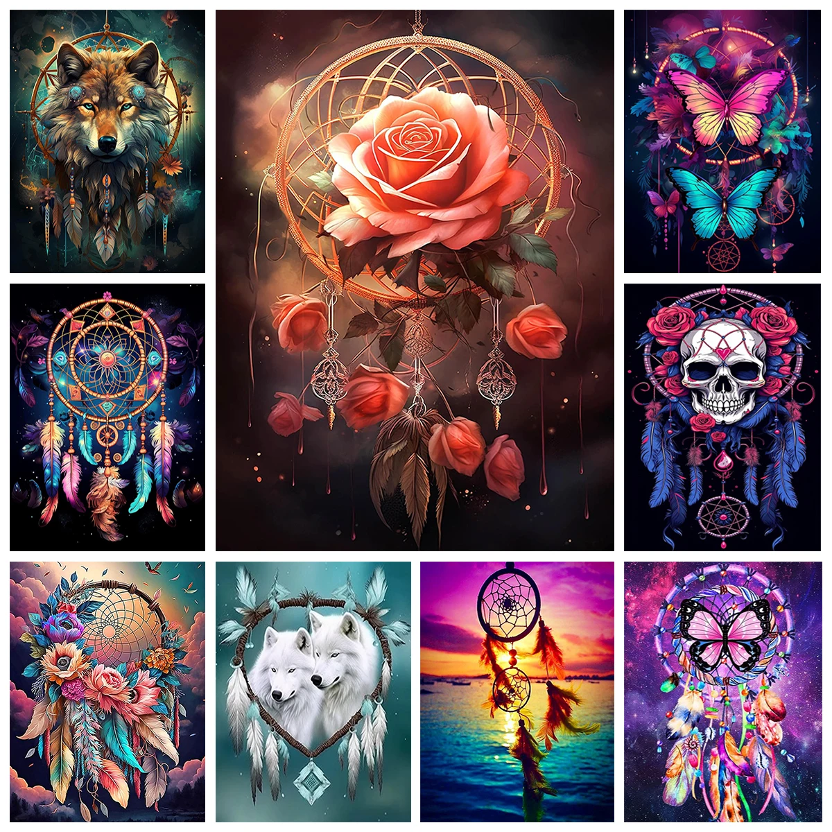 드림캐쳐 5D 다이아몬드 페인팅 홈 월 힐링 미스터리 스타일 아트 데코 다이아몬드 모자이크 자수 어린이 DIY 축제 선물