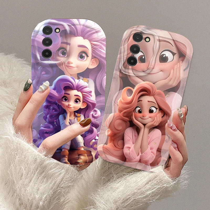 Disney Curly Hair Princess For Samsung S24 S23 S21 S20 Ultra Plus FE A73 A72 A71 A51 A31 A05S A05 A04 5G Wave Oil TPU