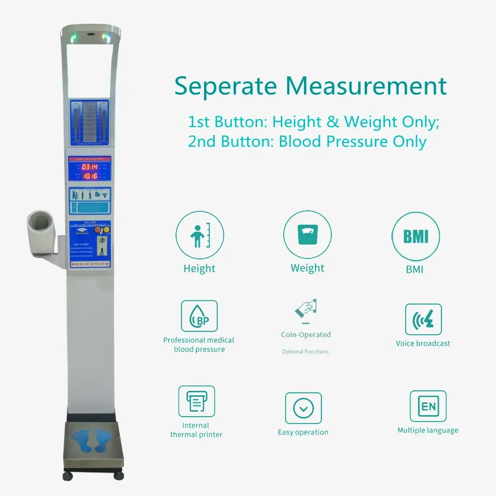 digital bmi coin weighing scale wth height measurement and blood pressure machine