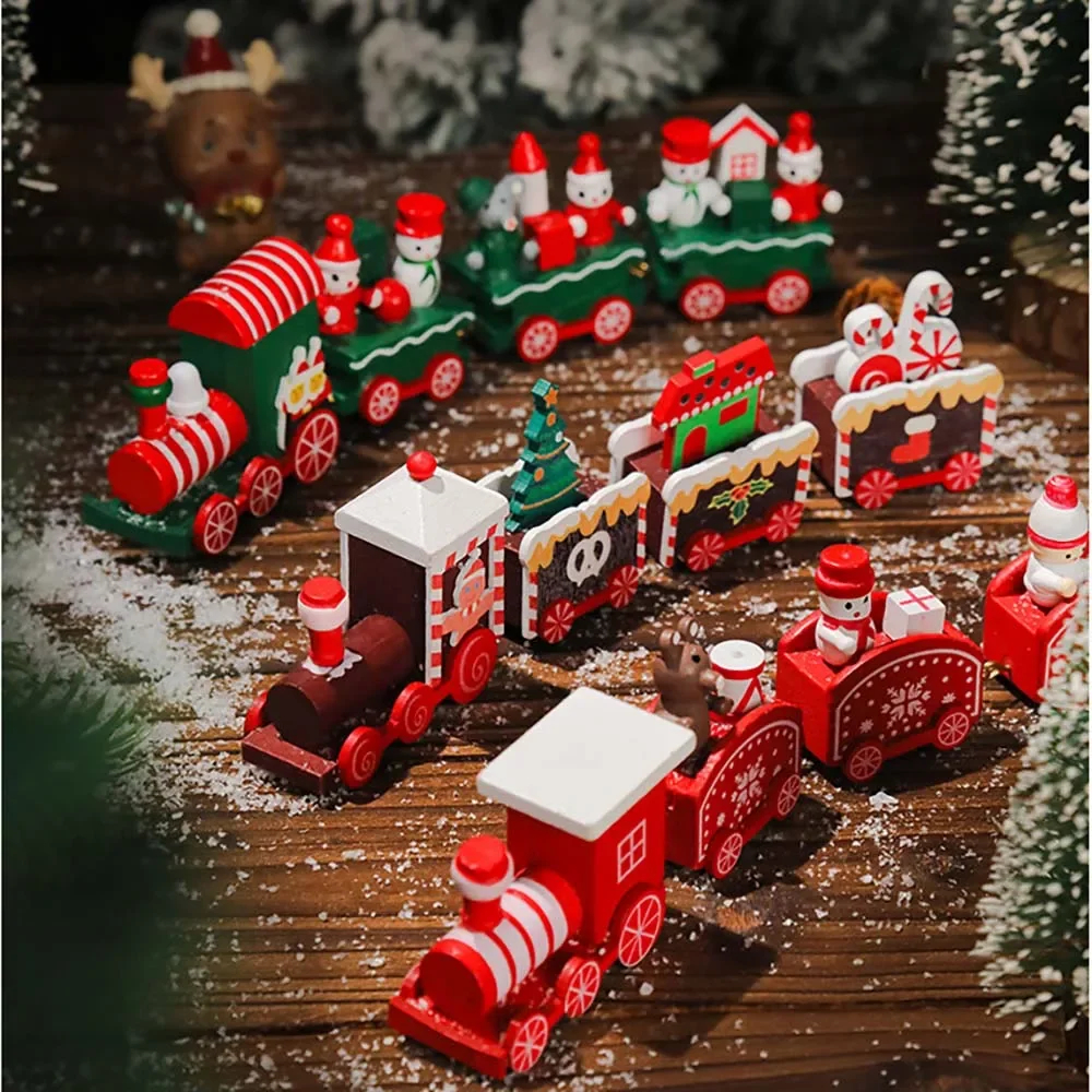 Christmas Cartoon Train Wooden Ornament Noel Gifts Kids Room Decoration Craft For Happy New Year 2025 Xmas Tree Decor Navidad