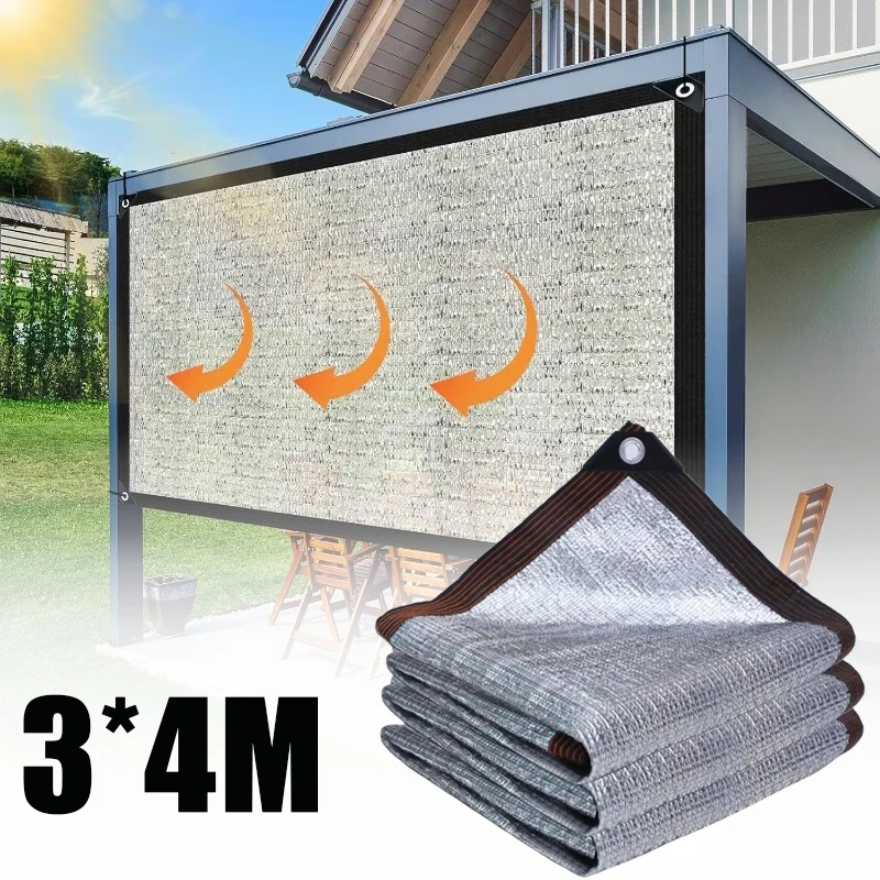 3x4M Extra Large Aluminum Foil Shade Net Thickened Sun Block with Reinforced Edges Grommets for Balcony Patio Garden Decor