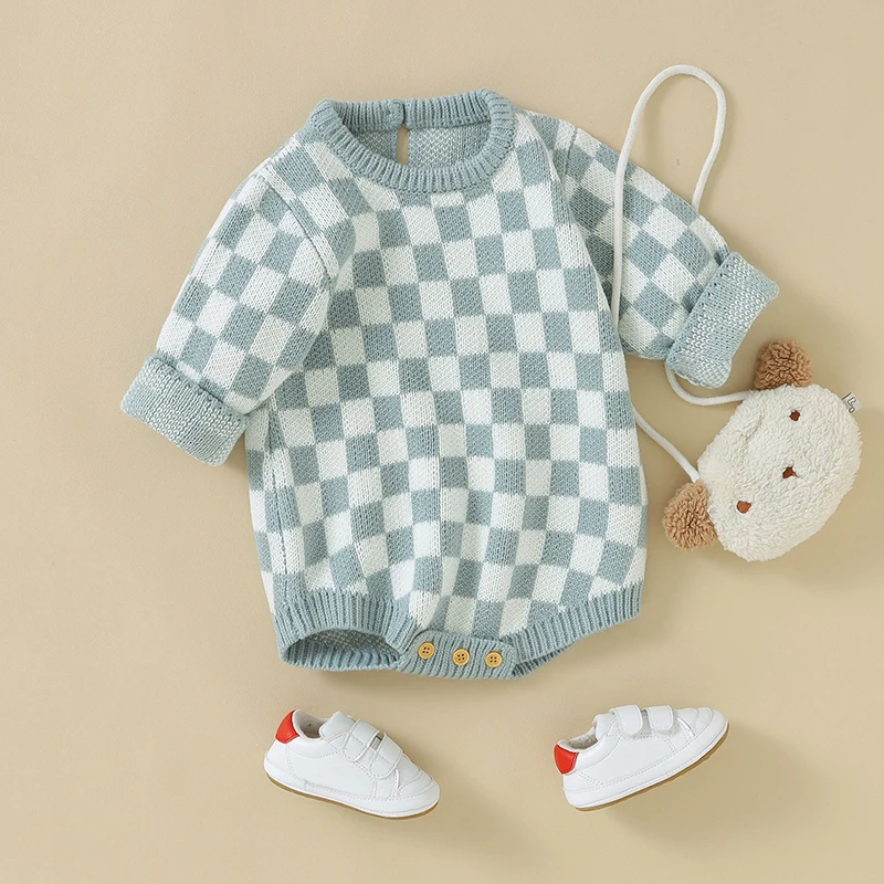 

Autumn Baby Bodysuit Knit Newborn Kid Jumpsuit Fashion Plaid Infant Girl Clothing 0-18M Tops Boy Overalls Playsuit Dropshipping