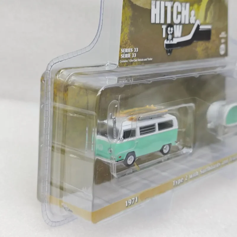 Greenlight 1:64 1971 T2 مع ألواح ركوب الأمواج وعربة خلفية من خليط معدني نموذج سيارة مجموعة ثابتة لعبة عطلة مزينة #4