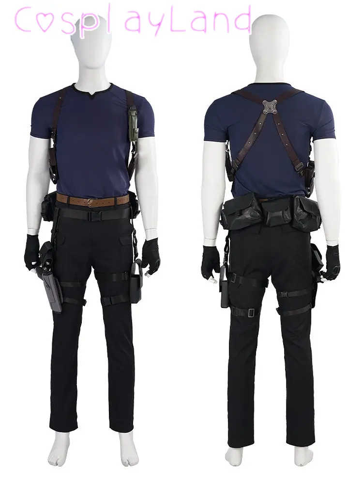 Traje de Cosplay de León Scott para hombre, conjunto completo de traje de policía con accesorios, chaqueta marrón, Carnaval de Halloween, juego RE 4 Remake