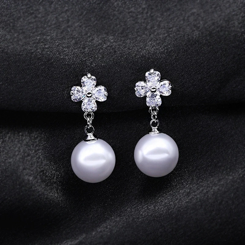 Fashion Snowflake Zircon Clip on Earrings for Women Imitation Pearl Elegant Luxury Bridal Ear Clips Valentine's Day Jewelry Gift