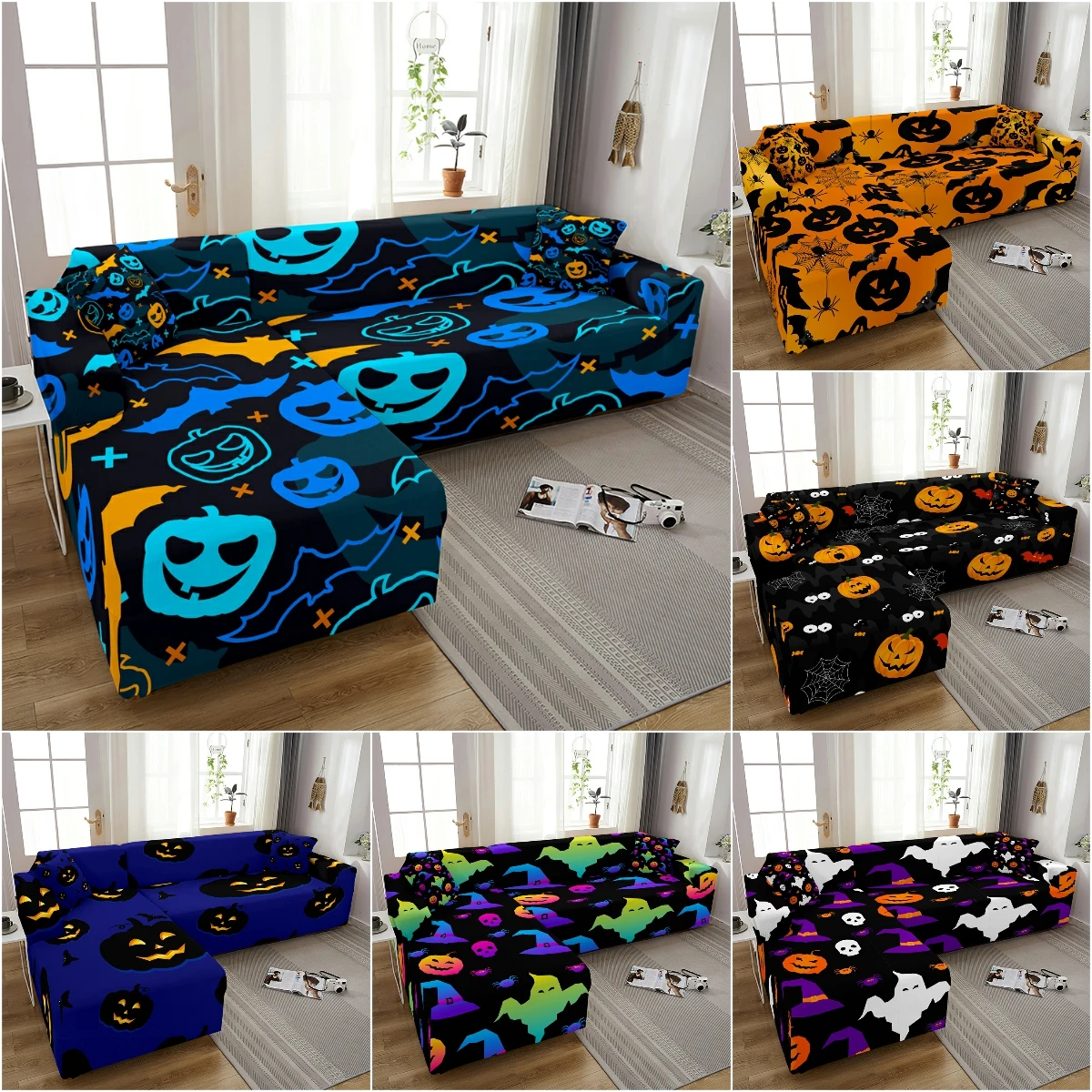 Halloween Sofa Cover Ghost Slipcovers Elastic All-Inclusive Couch Cover for Living Room Sofa Case 1/2/3/4 Seater Fundas Sofa