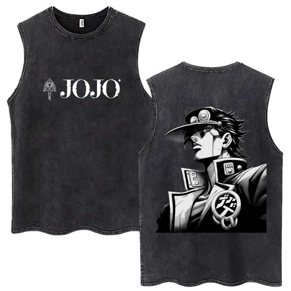 Washed Anime Jojo Bizarre Adventure Wash Tank Tops Men Women Harajuku Manga T Shirt Casual Oversized Hipster Sleeveless Vests view 3
