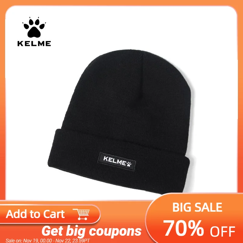 KELME Knitted Beret Unisex Warm Hat Autumn/Winter Hats For Men Black Outdoor Thickness Soft Casual Hat 9886506