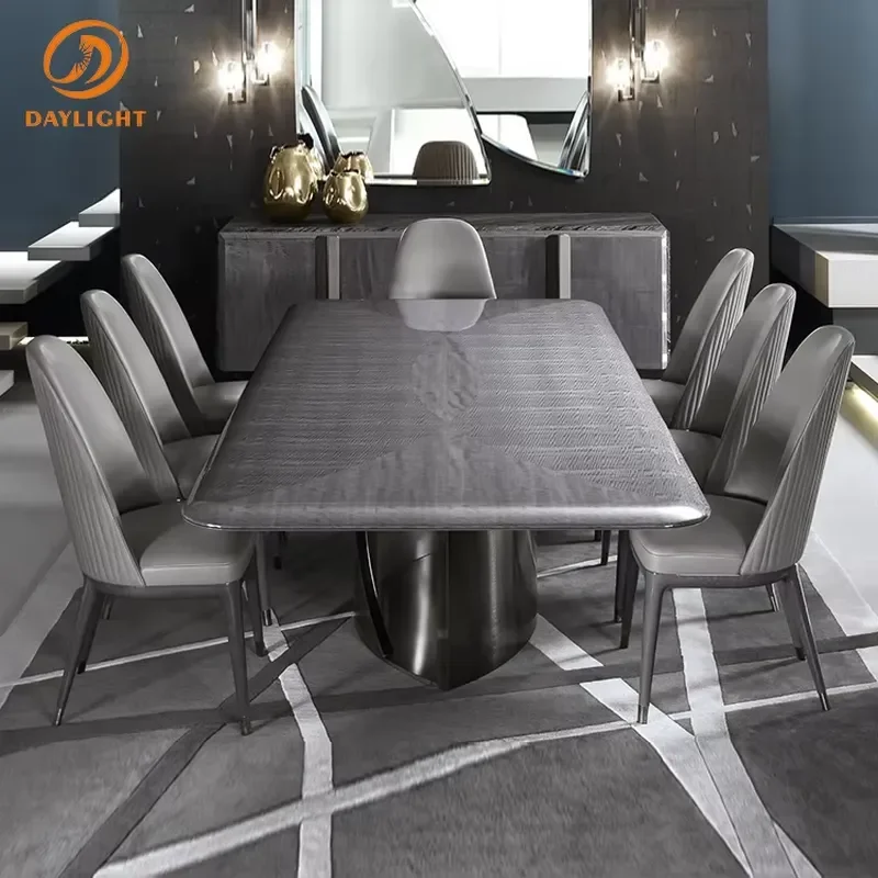 Factory Customization Modern Stainless Steel Base Marble Top Dining Table Stone Design Dining Room Long Table
