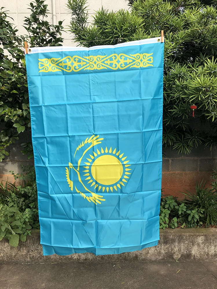 Z-ONE FLAG  3 x 5ft Kazakhstan Flag 90X150cm polyester hanging Flag   Celebration for  Indoor Outdoor Home decoration Banner