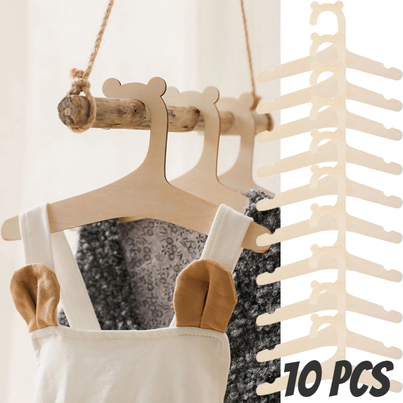 

10/5pcs Wooden Baby Clothes Hangers Tops Washcloths Coat Hanging Racks Towel Doll Clothes Holders for Organizer Clothing Decor