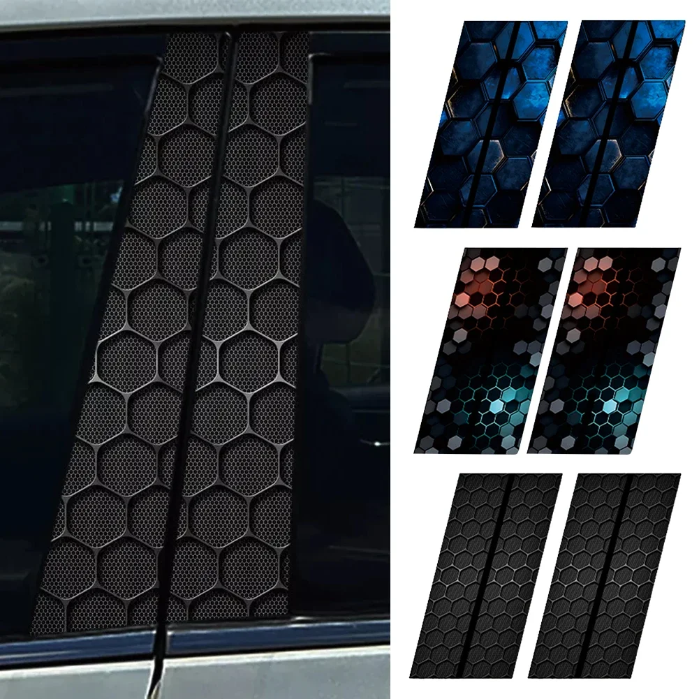 2pcs Car Sticker Honeycomb- Car B-Pillar Waterproof Decal Car Door Post Sticker DIY Decorative Sticker