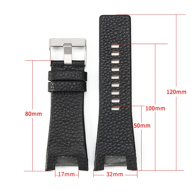 32mm Concave Genuine Leather Watch Band for Diesel DZ1216 DZ1273 DZ4246 DZ4247 DZ287 Men Breathable Cowhide Wrist Strap Bracelet