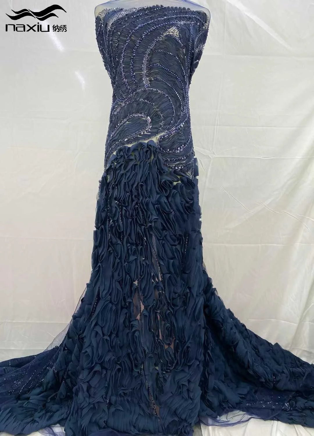 ماديسون الأفريقي النيجيري العريس ثلاثية الأبعاد نسيج الدانتيل مع الترتر الراقية الفاخرة التطريز الثقيلة أقمشة الدانتيل النيجيري لحفل الزفاف