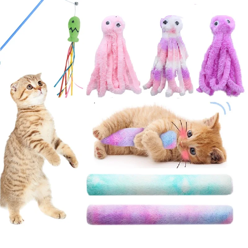 Cute Octopus Plush Toy Hanging Simulation Cat Stick Bite Resistant Rope  Retractable Cat Toy Self-Enjoyment Kitty Pet Supplies