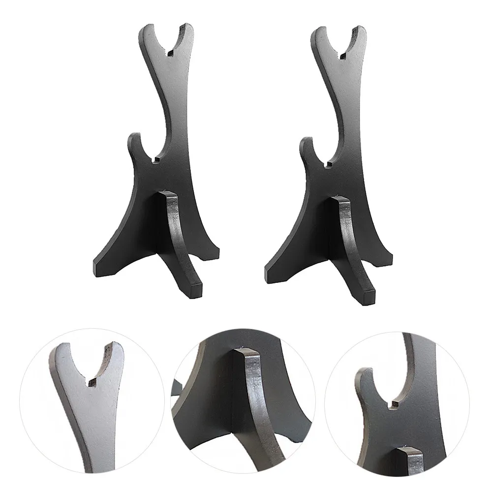 2Pcs Wand Display Stand Black Two-Tier Wooden Wand Holder Swords Collection Support Prop Rack Swords Display Rack view 6