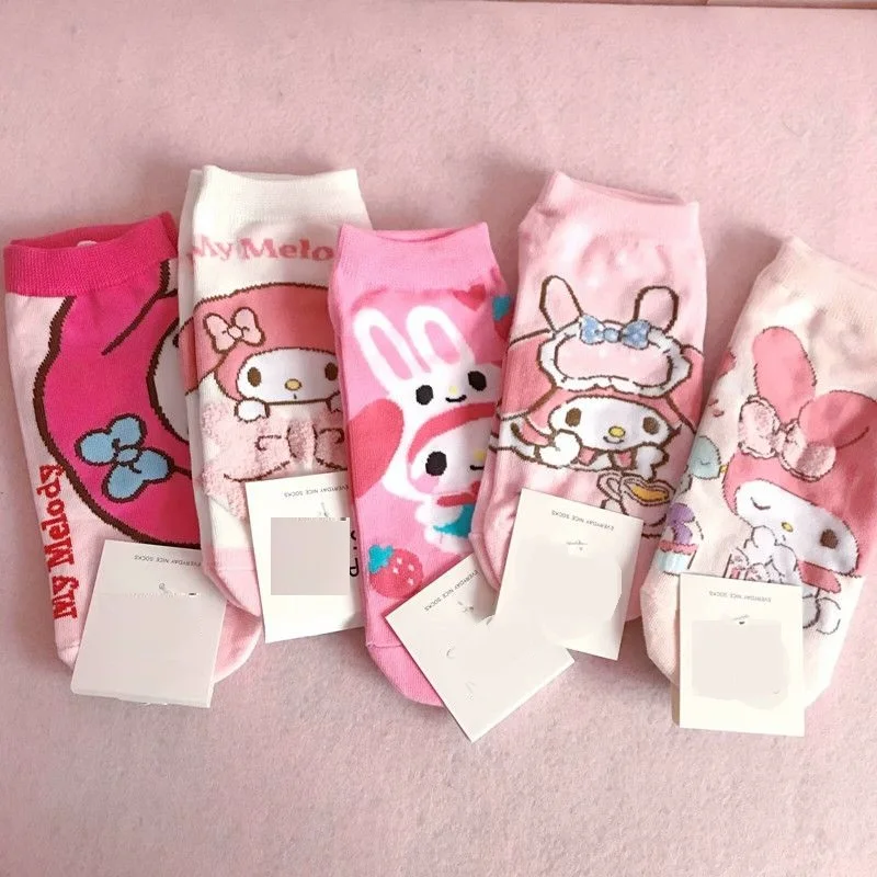 

Студенческие носки Sanrios My Melody, носки с героями мультфильмов, дышащие, универсальные, милые, простые, с коротким принтом, креативные, модные, хит продаж, мягкие