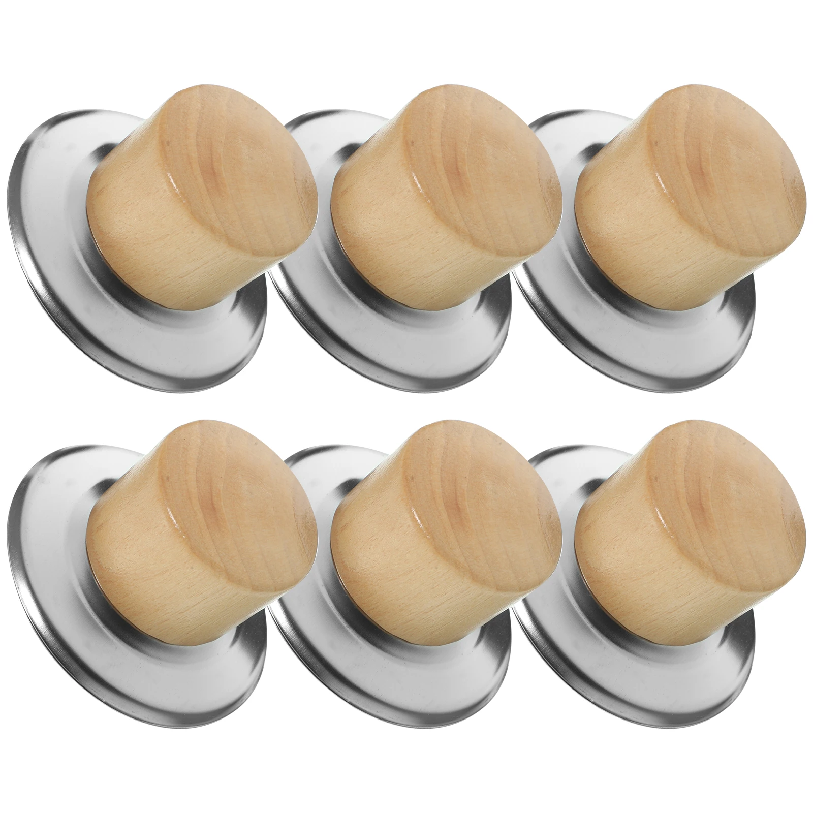 

6 Sets Pot Lid Knobs Stainless Steel Handles Wood Buttons Replacement Small Kitchen Cookware Parts Heat Resisting Sturdy