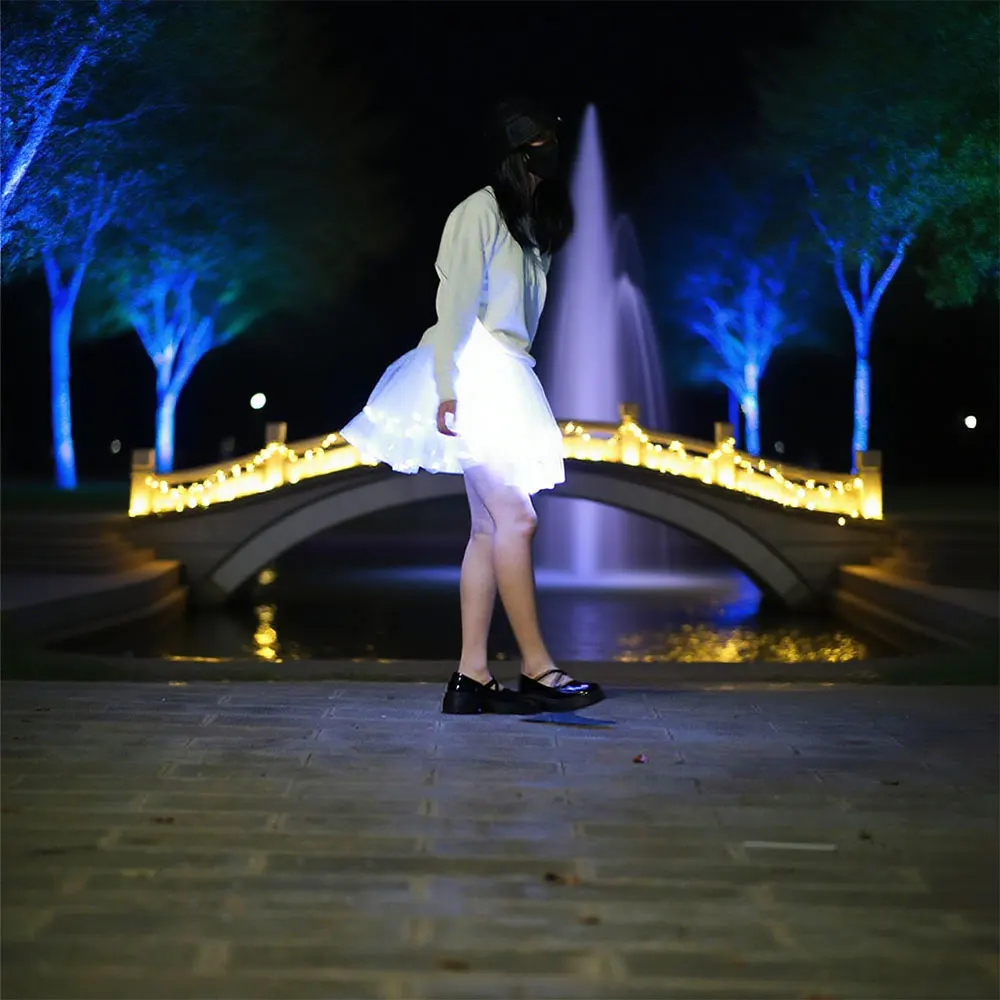 กระโปรงสีขาว, กระโปรงสั้น LED สีขาวสว่าง, กระโปรงเต้นบัลเลต์, กระโปรงเรืองแสงหลายชั้นแบบฟู